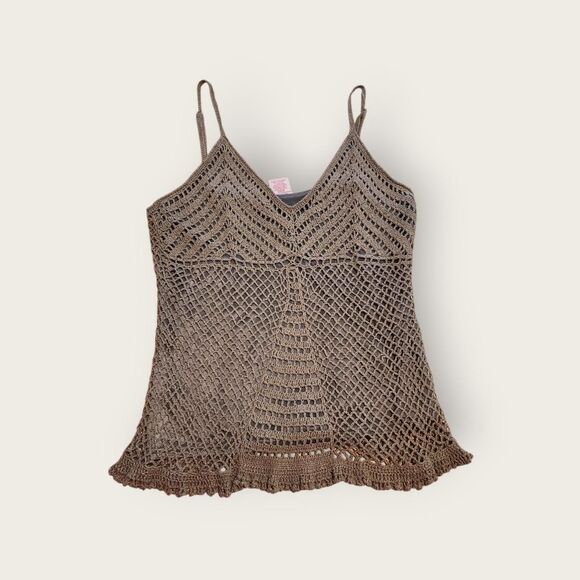 Faded Glory Tops - Vintage Y2k Faded Glory army green knit crochet boho mermaid camisole tank top